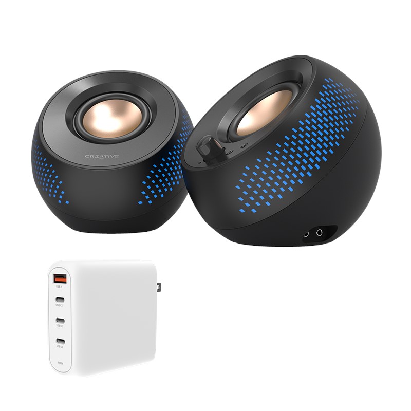 クリエイティブ ポータブルスピーカー Creative Pebble X 100W PD アダプターセット - RGB ライティングや