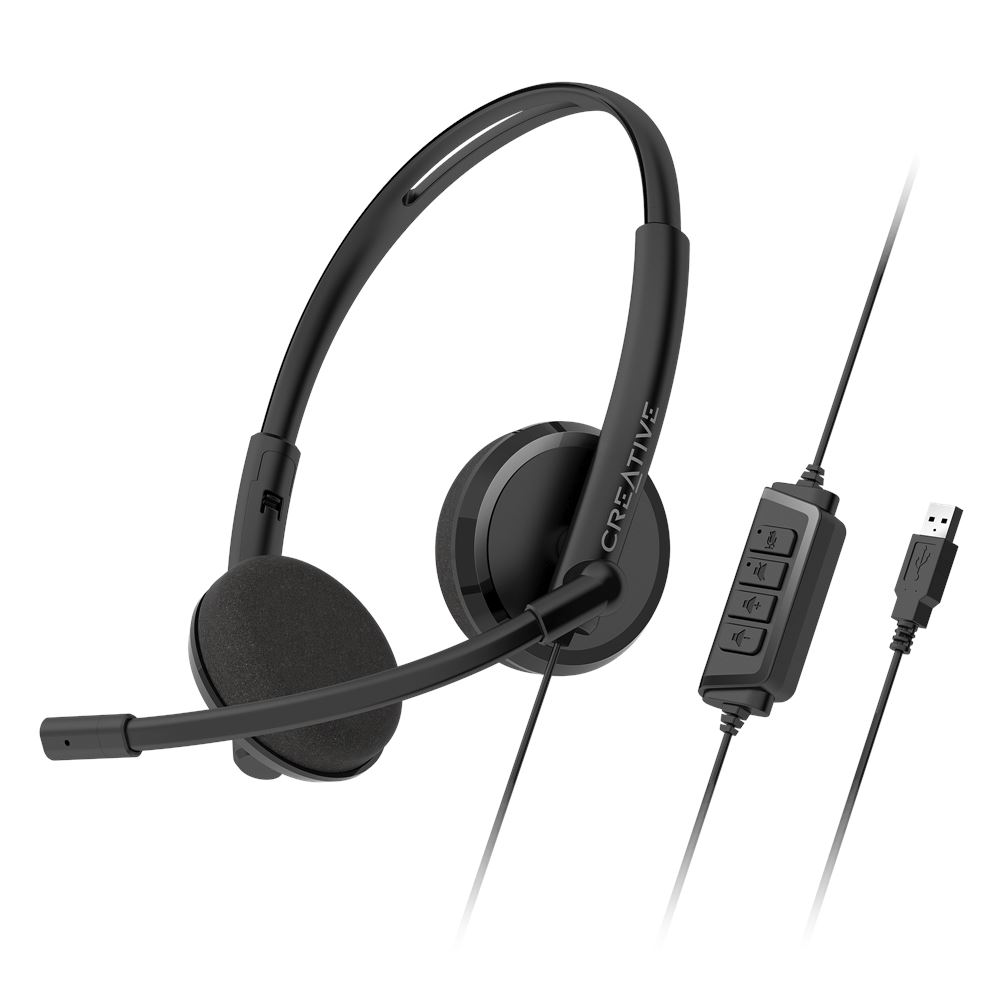 Creative HS-220 Cuffie USB con microfono a condensatore con cancellazione del rumore e telecomando a cavo