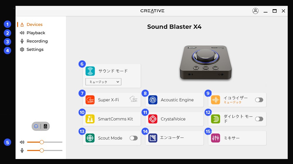 Sound Blaster X4 - Super X-Fi ヘッドホンオーディオ ホログラフィ