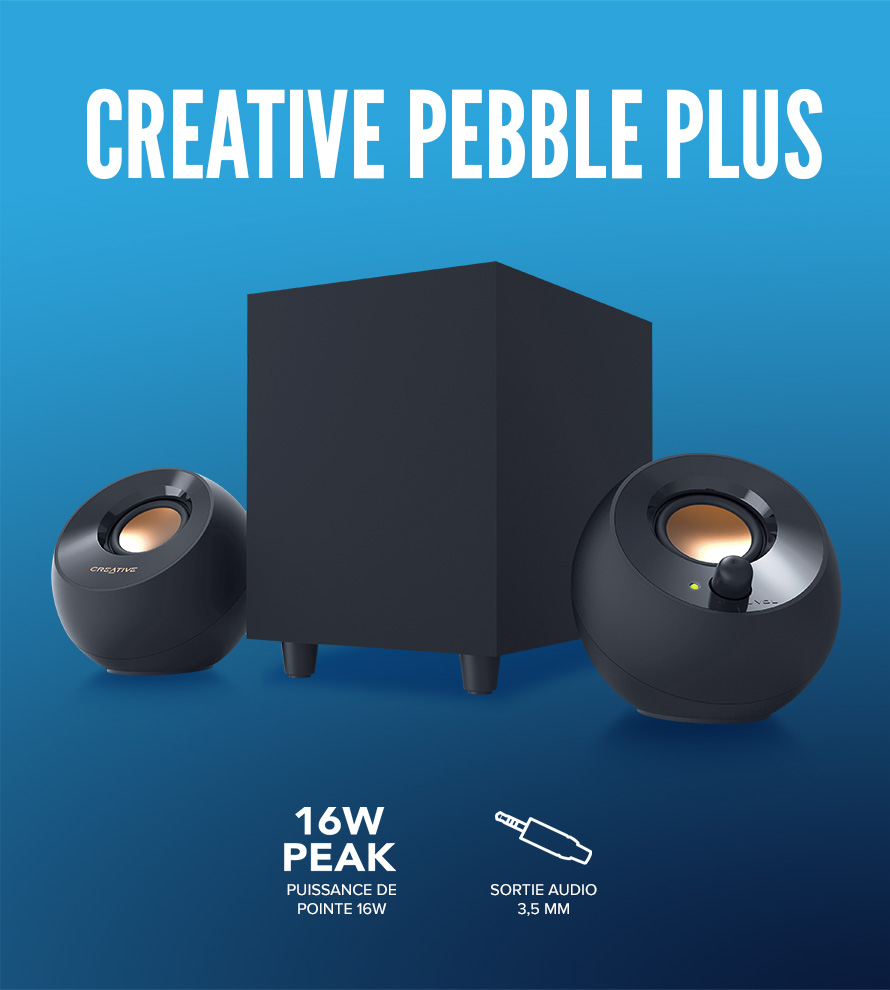 Creative Pebble Pro Enceintes USB 2.0 minimalistes avec Bluetooth® 5.3 et  éclairage RVB personnalisable - Creative Labs (France)